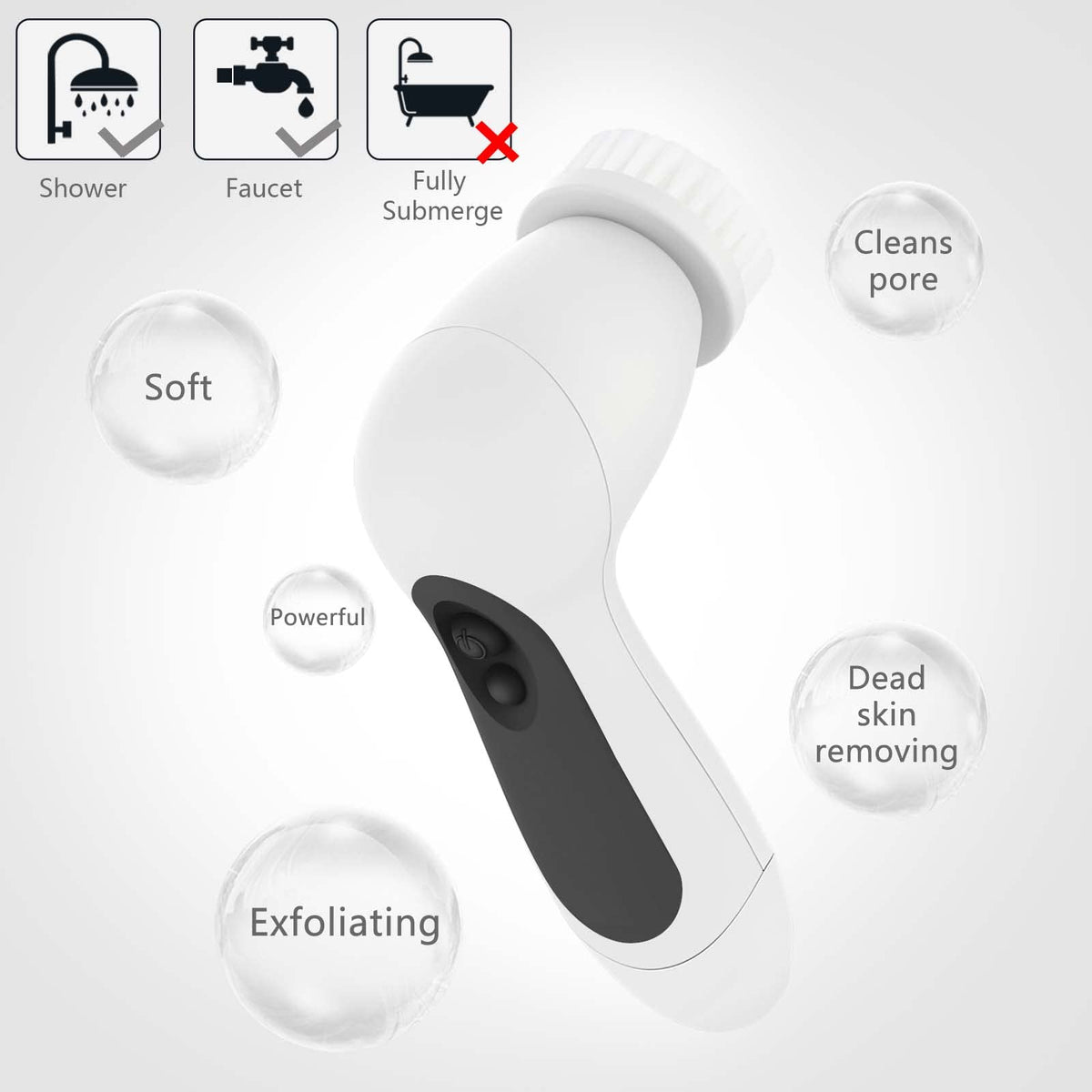 CLSEVXY device in shower illustrating IPX5 water-resistant, shower-safe use