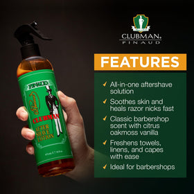 Clubman bottle held in hand for size comparison, convenient large volume