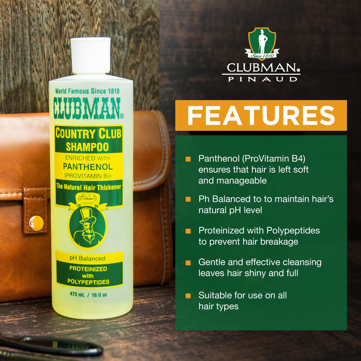 Clubman bottle in shower being used for easy daily cleanse
