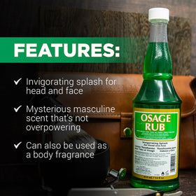 Clubman Jeris Osage Rub bottle held in hand to show 14 fl oz scale benefit