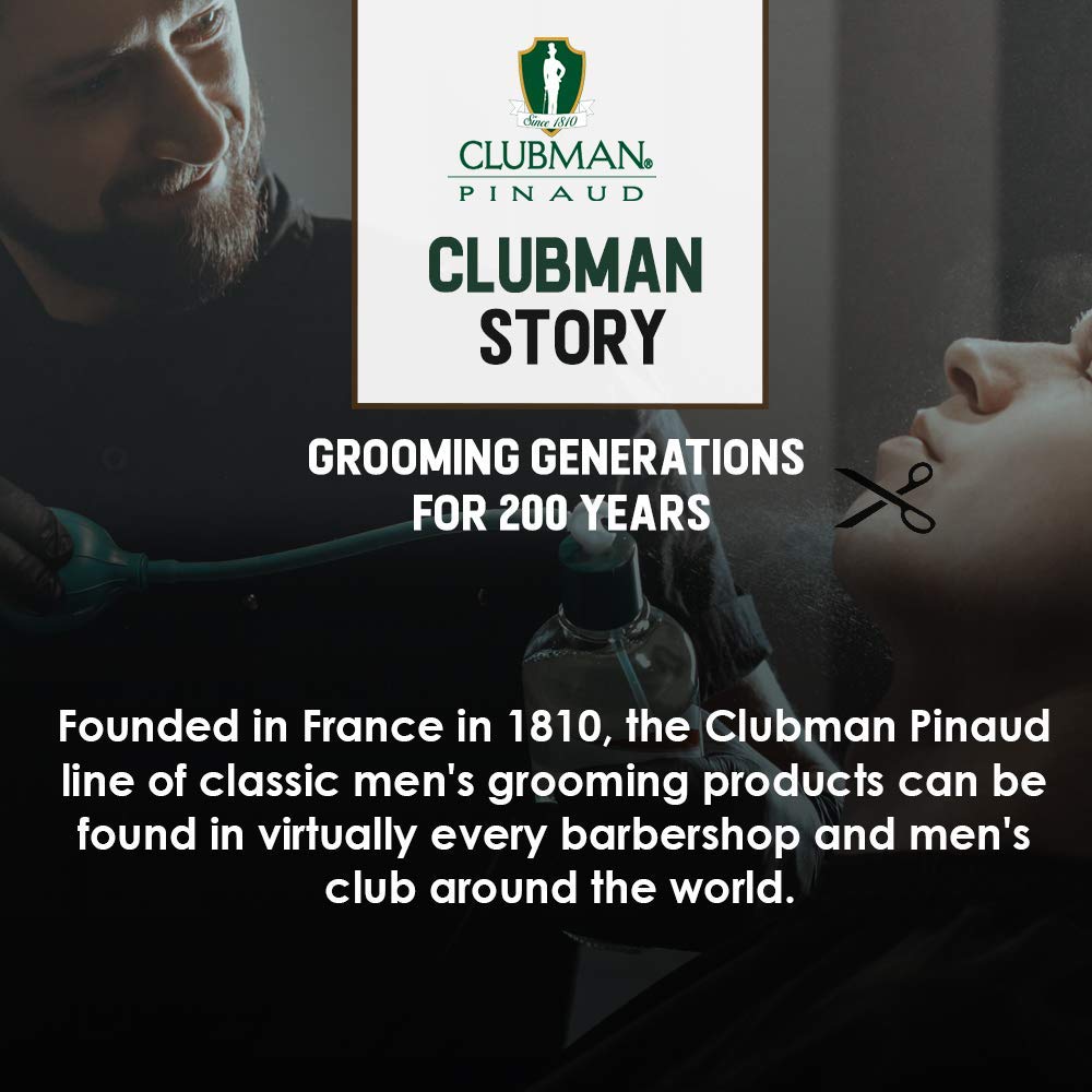 Clubman in barbershop setting conveying heritage scent and professional grooming appeal