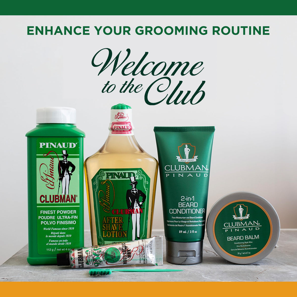 Clubman on bathroom shelf in lifestyle scene suggesting daily grooming benefit