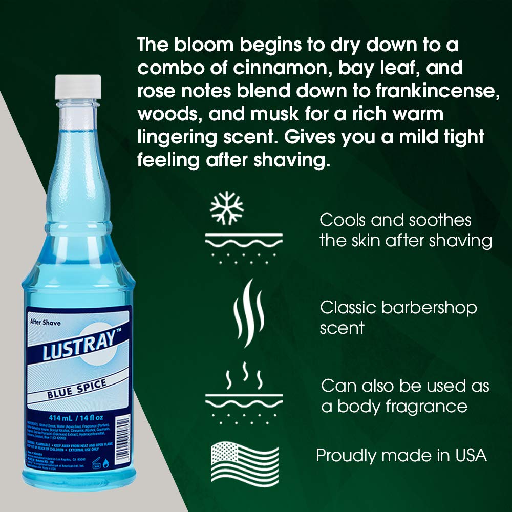 Clubman pour showing electric-blue aftershave texture and quick absorption