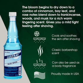 Clubman pour showing electric-blue aftershave texture and quick absorption