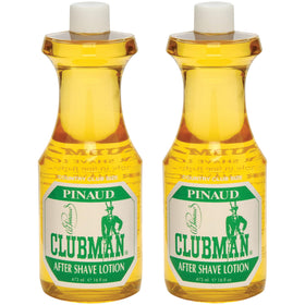 Clubman Pinaud front bottle view showing classic barbershop look and easy dispensing benefit