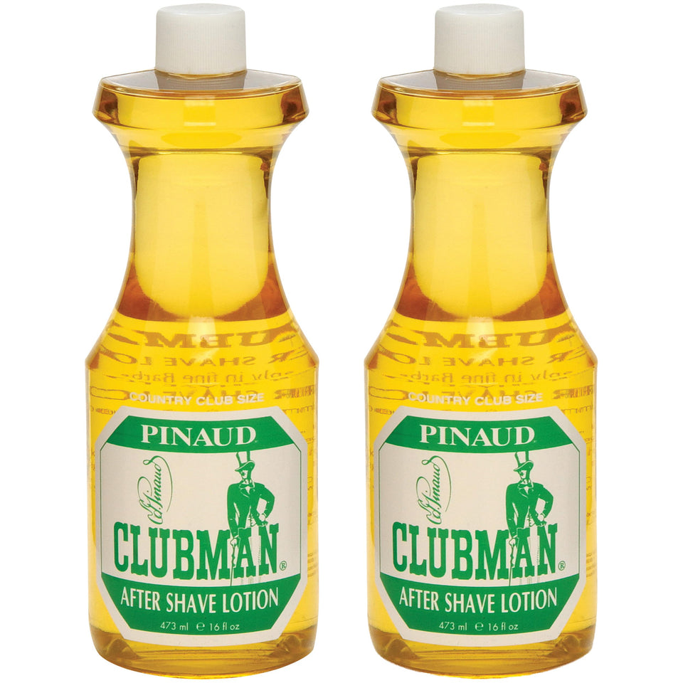 Clubman Pinaud front bottle view showing classic barbershop look and easy dispensing benefit