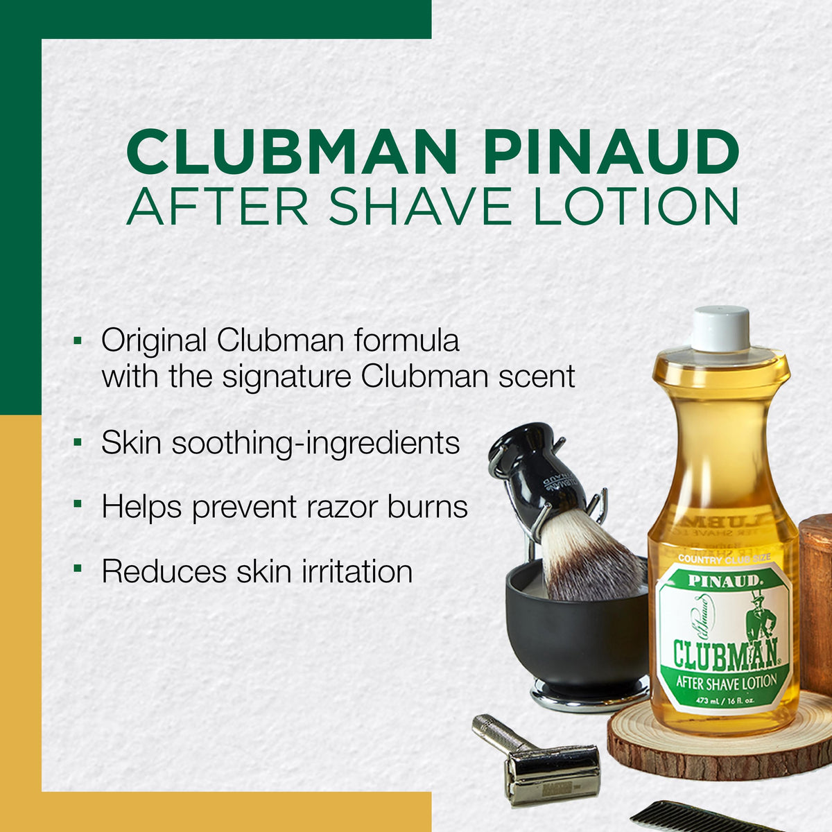 Clubman Pinaud pouring into hand to demonstrate quick-absorbing, refreshing application