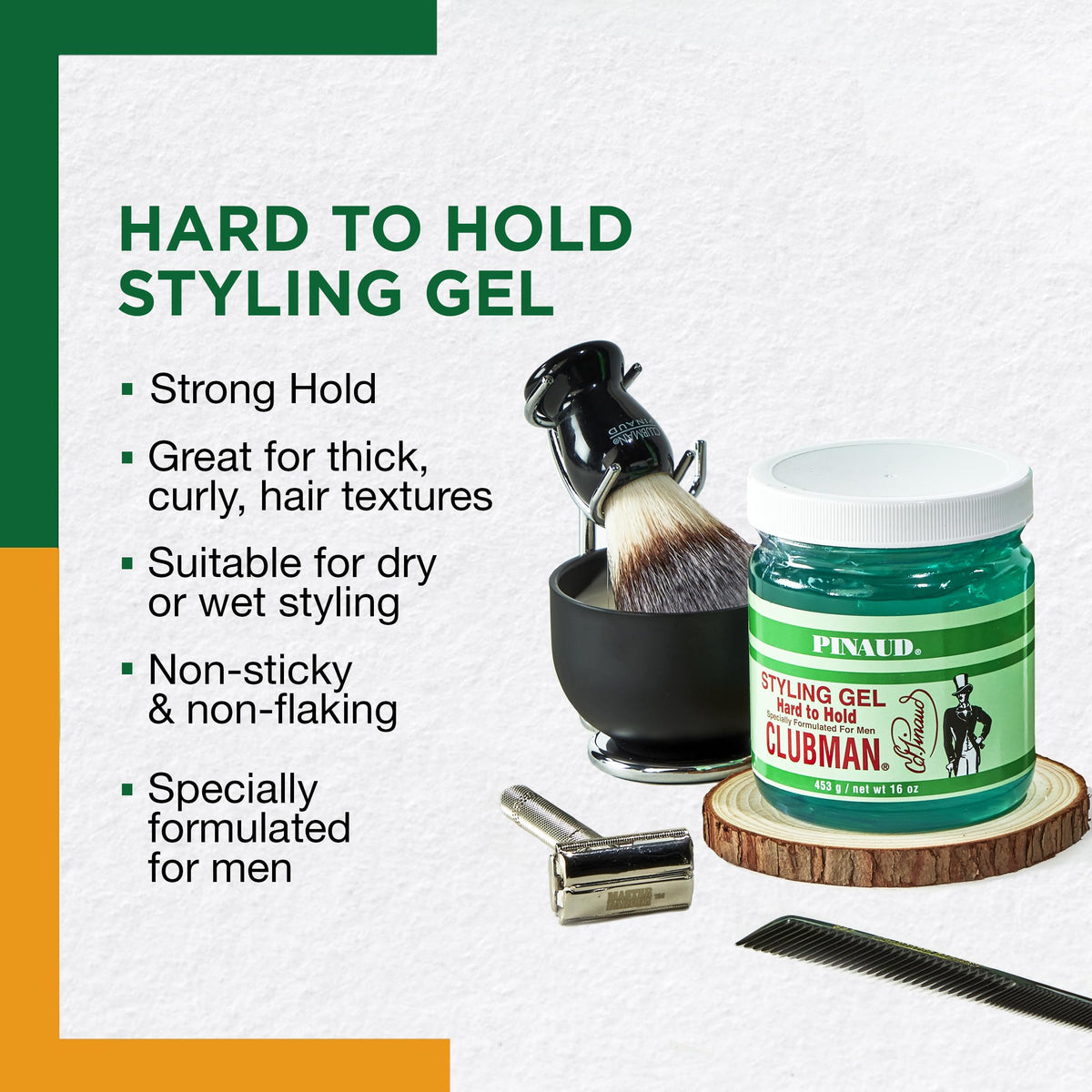 Clubman Pinaud gel on hands being applied for controlled styling benefit