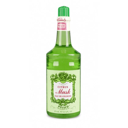 Clubman Pinaud bottle front view showing classic label and tidy finish benefit