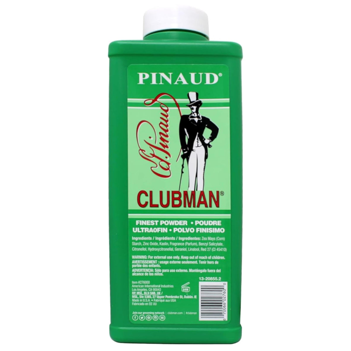 Clubman Pinaud tin styled on bathroom shelf conveying grooming routine ease
