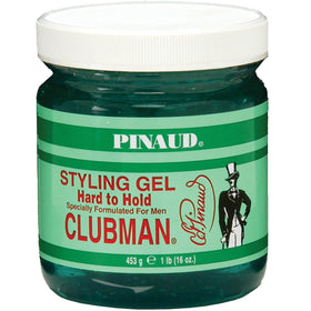 Clubman Pinaud front jar showing label and 16 oz size for reliable grooming