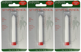 Clubman Pinaud travel styptic pencil front packaging showing pack of three for quick nick care