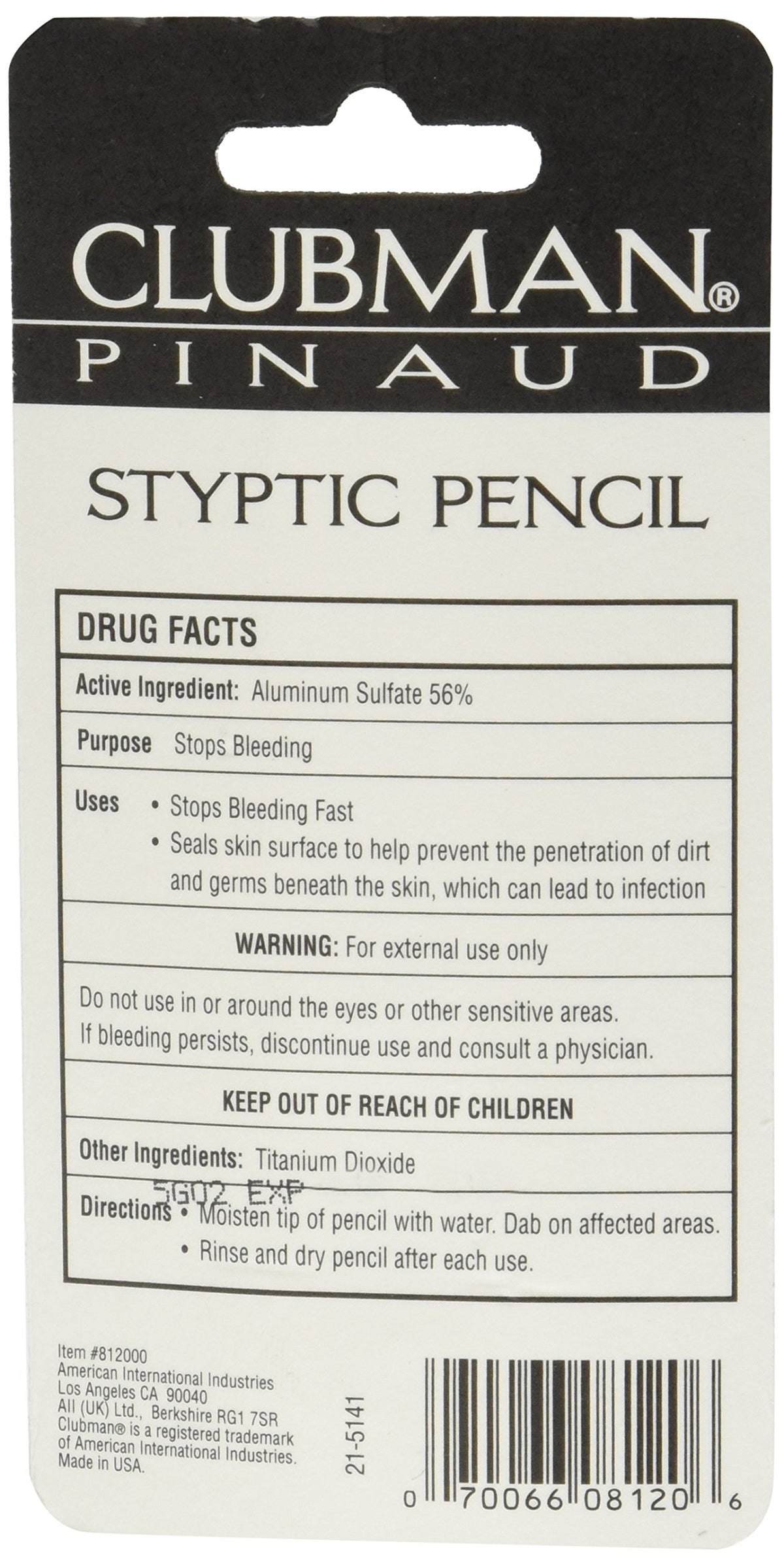 Close-up of Clubman Pinaud pencil tip applied to a shaving nick demonstrating fast sealing benefit