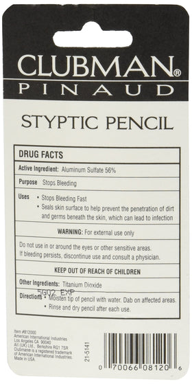 Close-up of Clubman Pinaud pencil tip applied to a shaving nick demonstrating fast sealing benefit