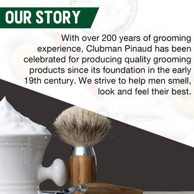Clubman bottle on bathroom counter staged for grooming routine and style enhancement