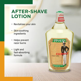 Clubman Pinaud lotion poured into hand showing smooth texture and cooling feel