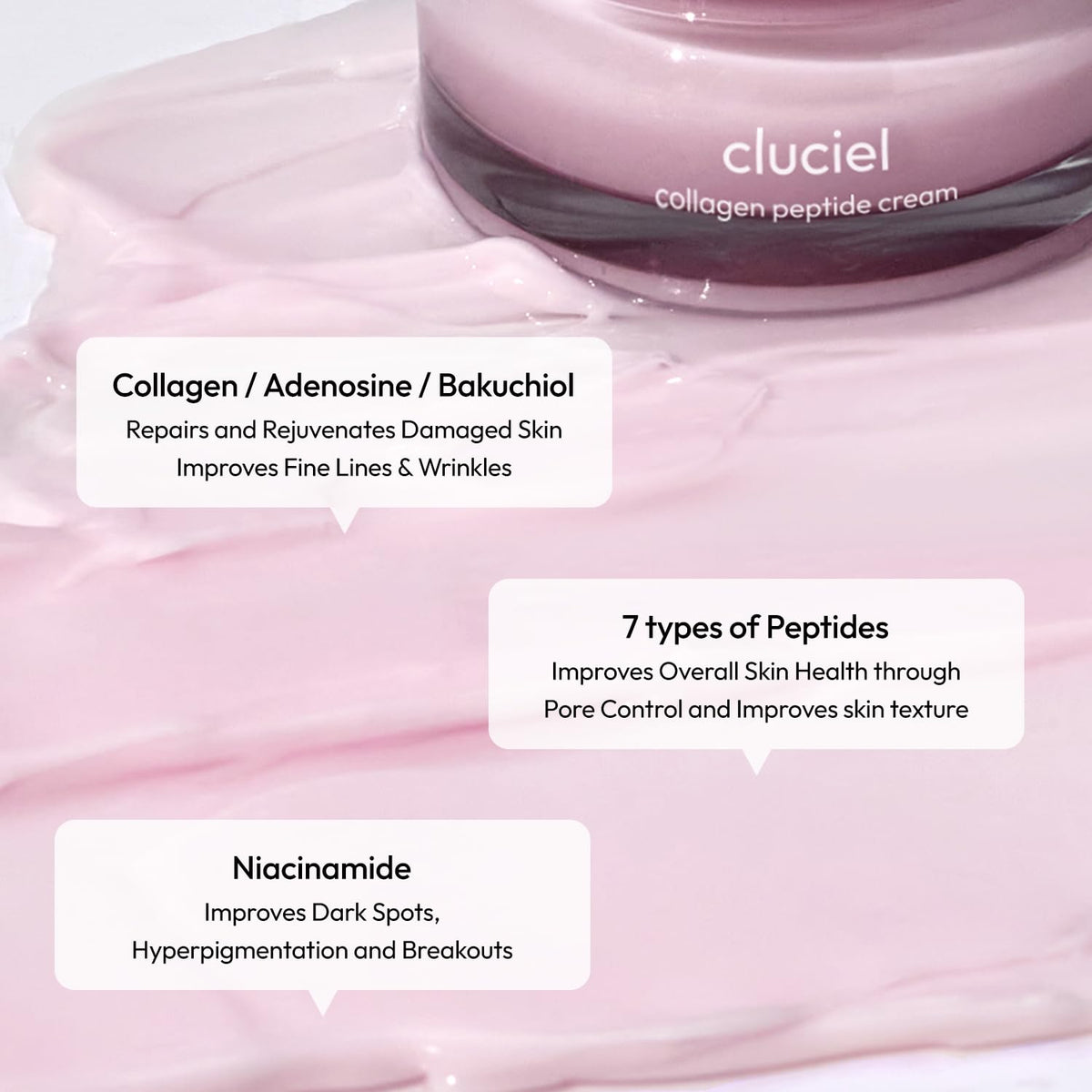 cluciel ingredients label photo showing peptides and niacinamide list