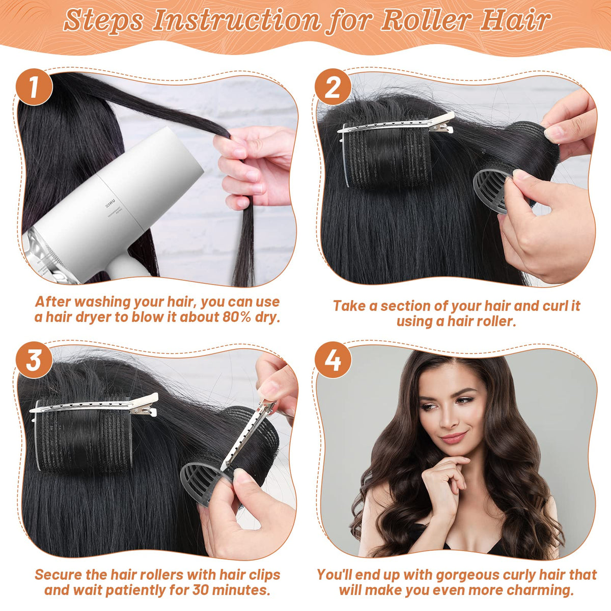 Cludoo model rolling damp hair with a roller for easy heatless styling