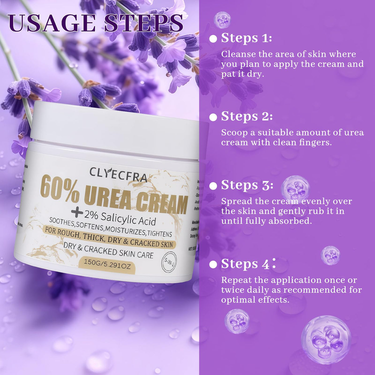 Clyecfra product label highlighting 60% urea and 2% salicylic acid ingredient benefits