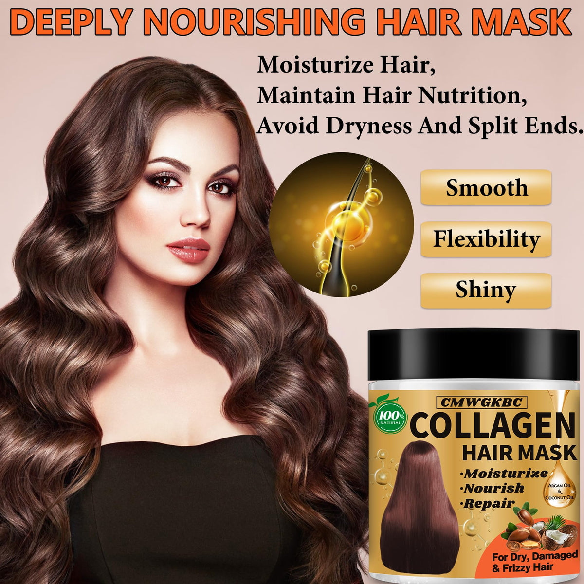 CMWGKBC mask applied on damp hair demonstrating easy spread and detangling