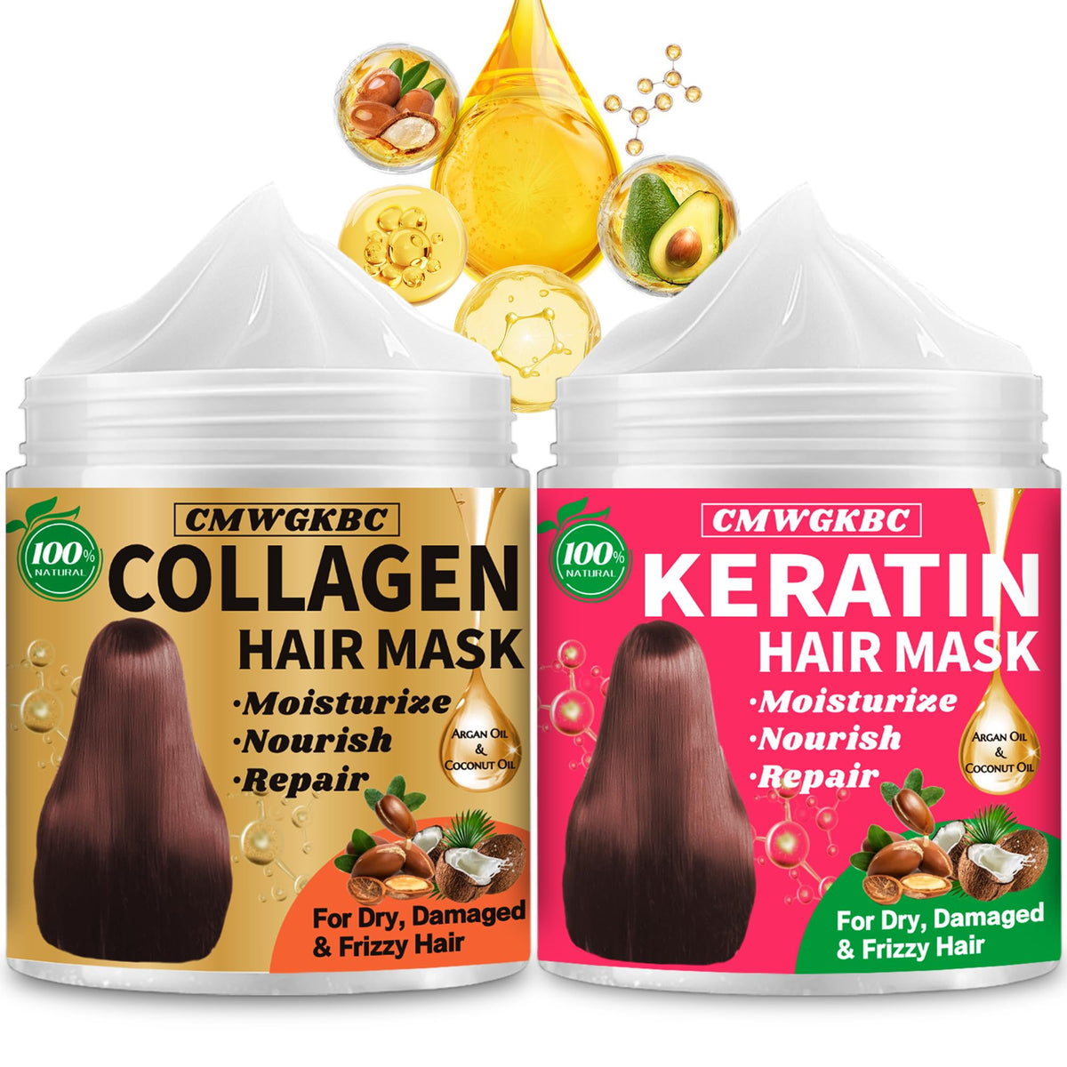 CMWGKBC front packaging showing both collagen and keratin masks for visible repair benefits