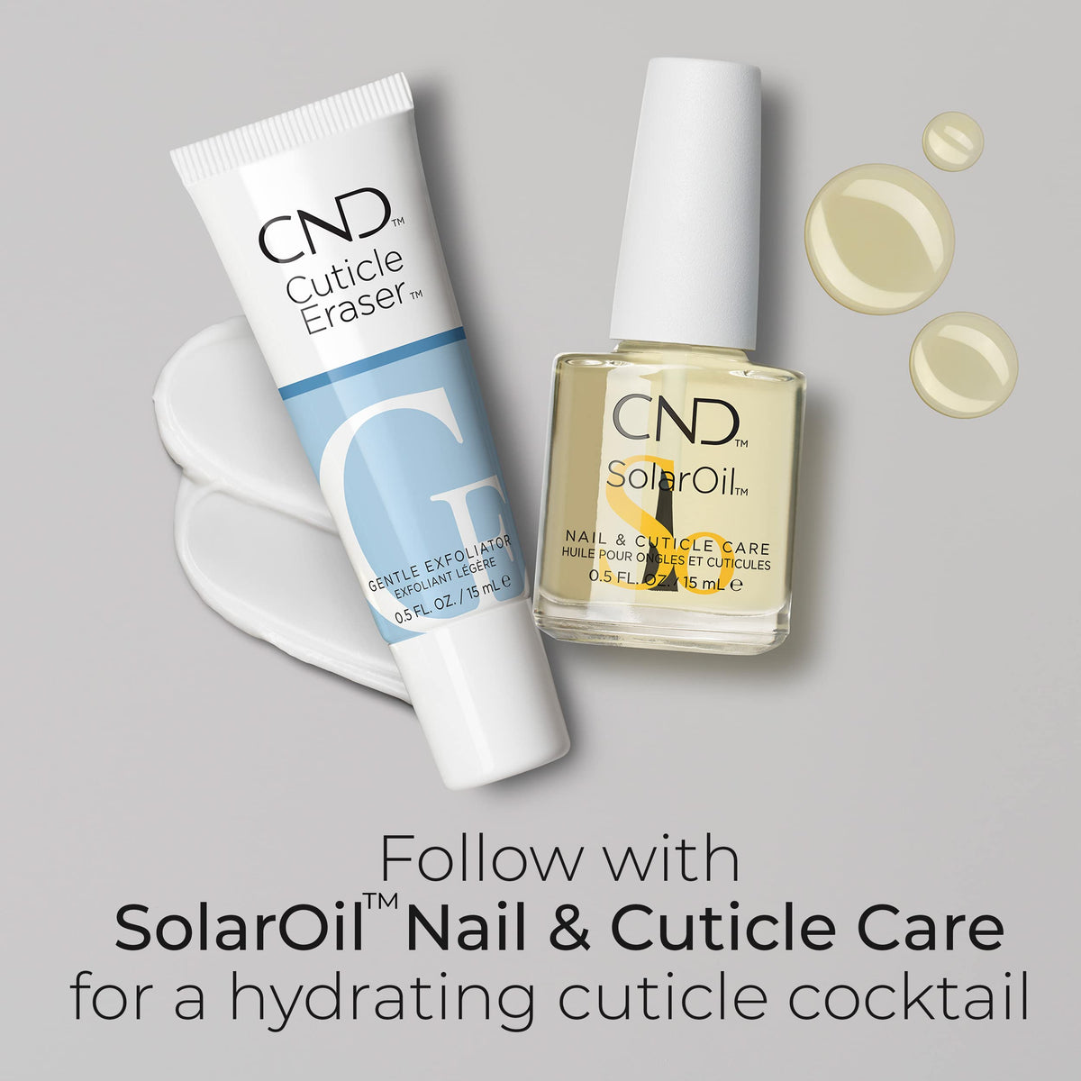CND cuticle eraser on bathroom vanity styled with towel showing everyday grooming convenience