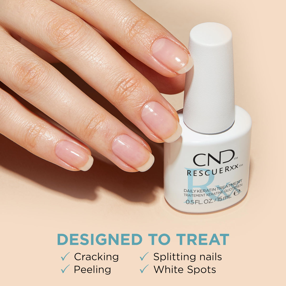 CND RescueRxx close-up texture on fingernail illustrating smooth absorption and finish