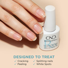 CND RescueRxx close-up texture on fingernail illustrating smooth absorption and finish