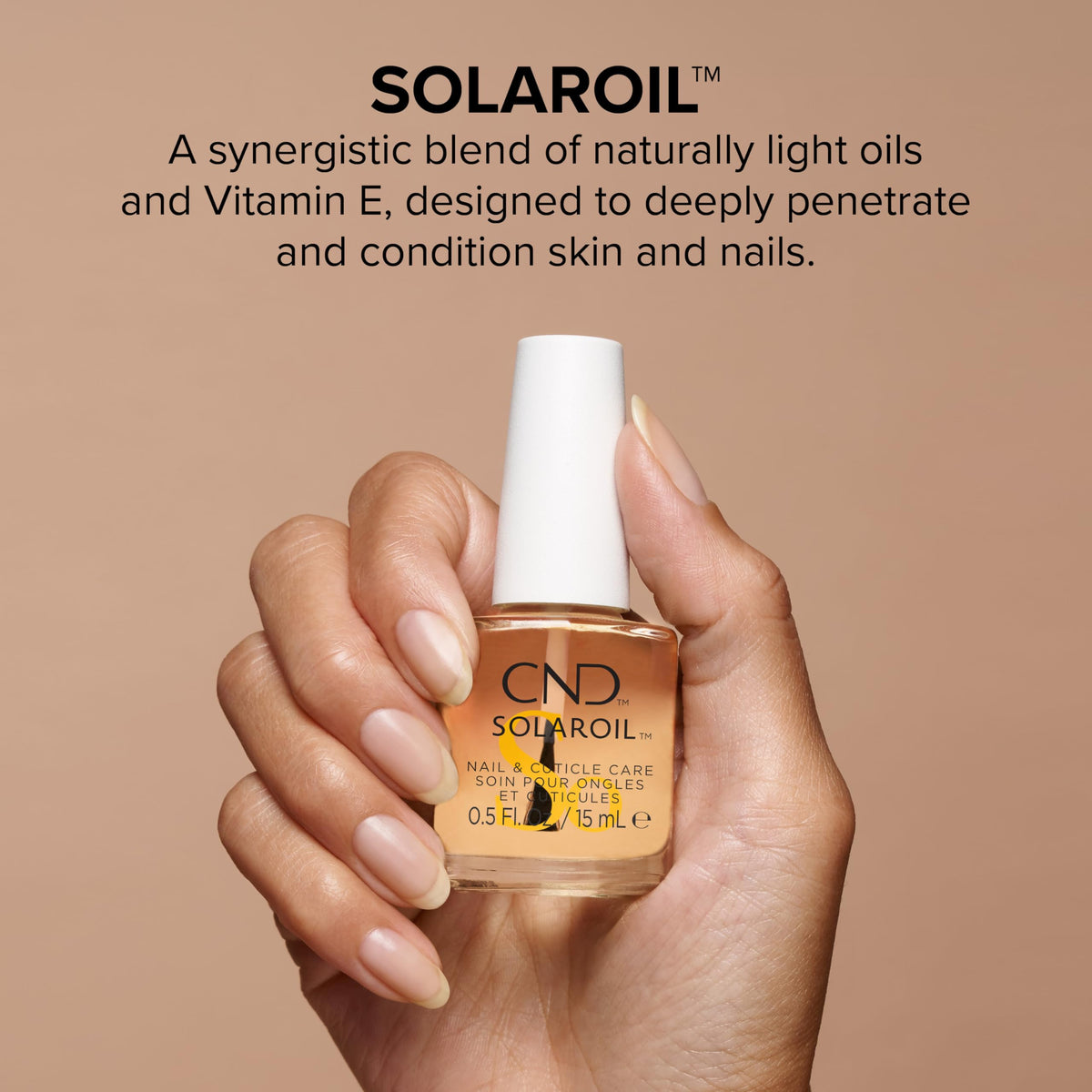 CND SolarOil dropper close-up highlighting oil texture and quick absorption benefit