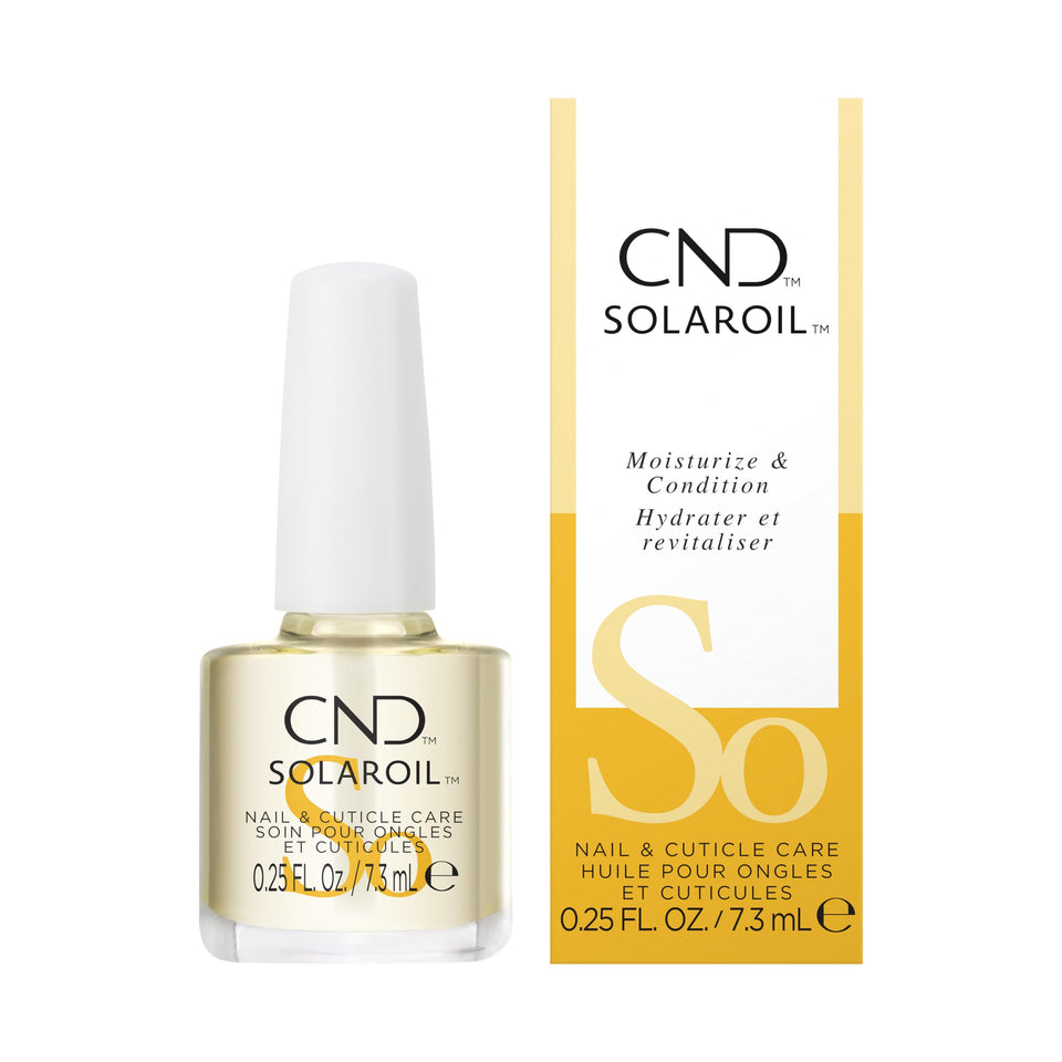 CND SolarOil front bottle image showing compact 0.25 fl oz packaging and clear label benefit