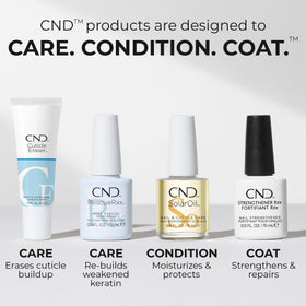 CND Strengthener RXx on hands in lifestyle setting showing stronger, smoother nails