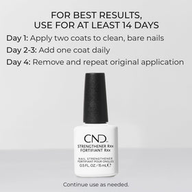 CND Strengthener RXx being applied to nails demonstrating instant thickening benefit