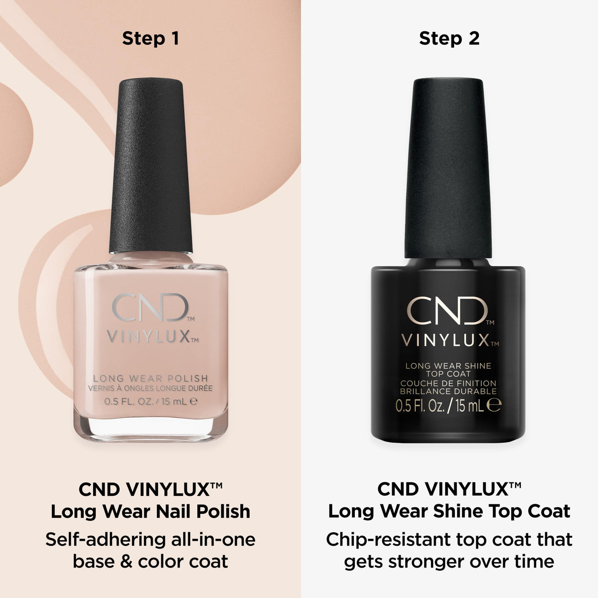 CND Vinylux bottle held in hand showing compact size and portability benefit