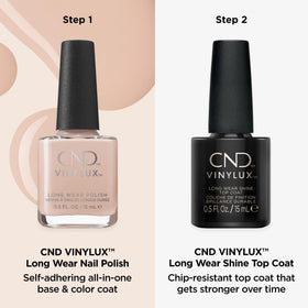 CND Vinylux bottle held in hand showing compact size and portability benefit