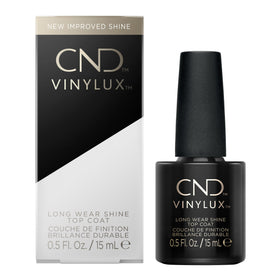 CND Vinylux top coat front packaging showing glossy finish benefit