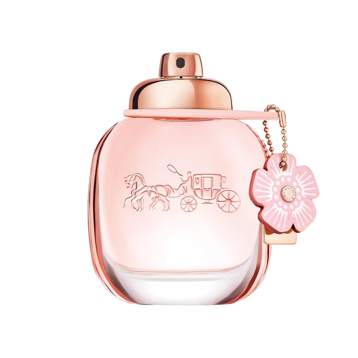 Coach bottle front view showing floral packaging and immediate visual appeal