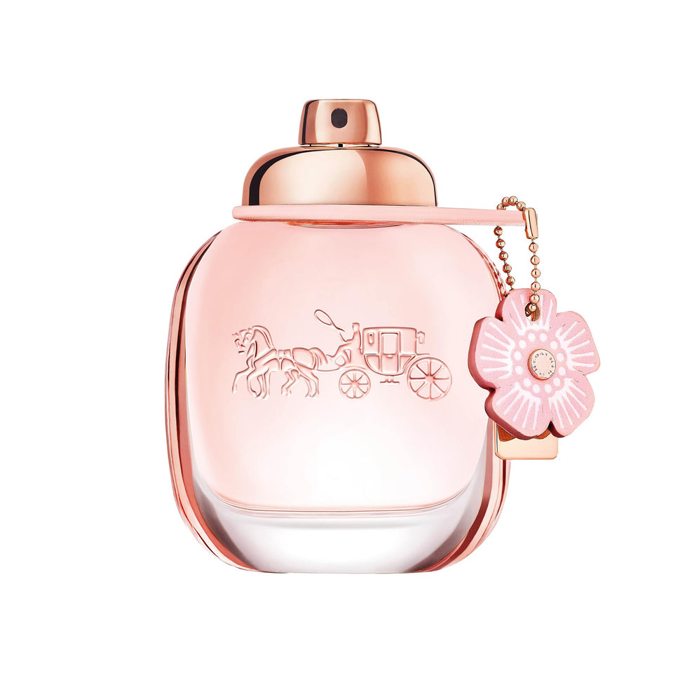 Coach bottle front view showing floral packaging and immediate visual appeal