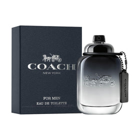 Coach fragrance in urban setting suggesting confident, modern wear benefit