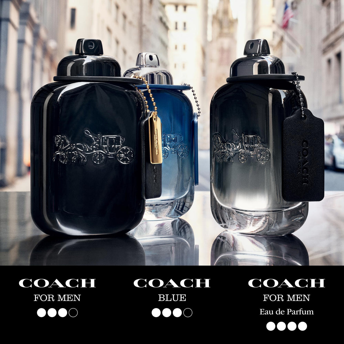Coach travel spray held in hand for scale — pocketable and convenient on the go