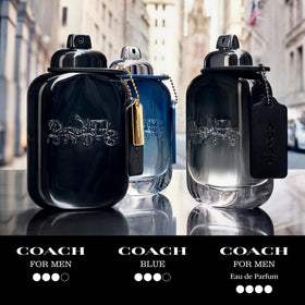 Coach travel spray held in hand for scale — pocketable and convenient on the go