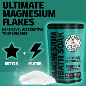 Coach Soak close-up magnesium flakes texture highlighting fast absorption benefit