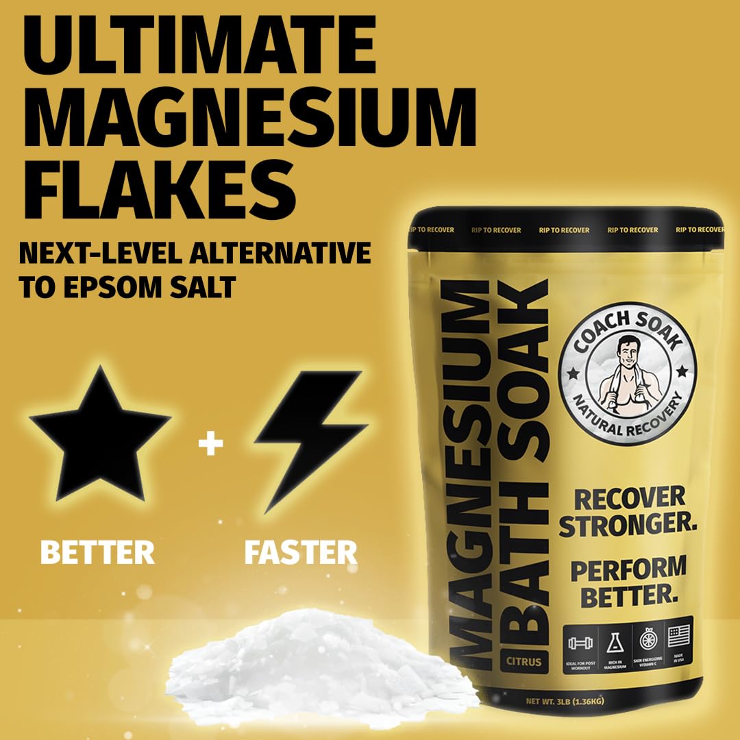 Coach Soak close-up magnesium flakes highlighting high magnesium content benefit