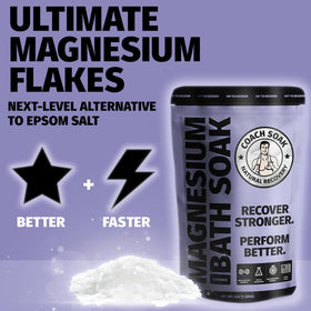 Coach Soak magnesium flakes close-up texture illustrating quick dissolution