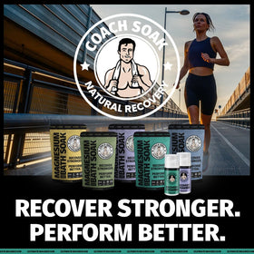 Coach Soak label close-up showing ingredients and quality assurance benefit