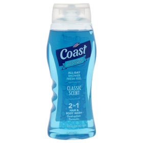 Coast front bottle with label and slip-resistant grip for safer shower handling