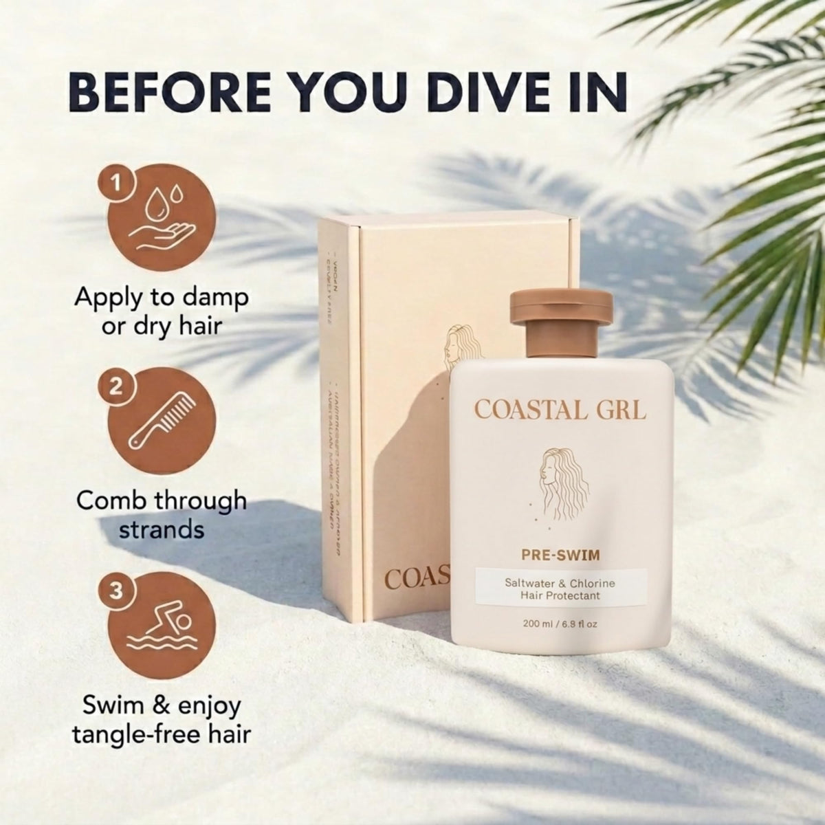 coastal grl bottle beside sunglasses on towel benefit pool and beach ready