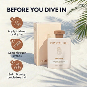 coastal grl bottle beside sunglasses on towel benefit pool and beach ready