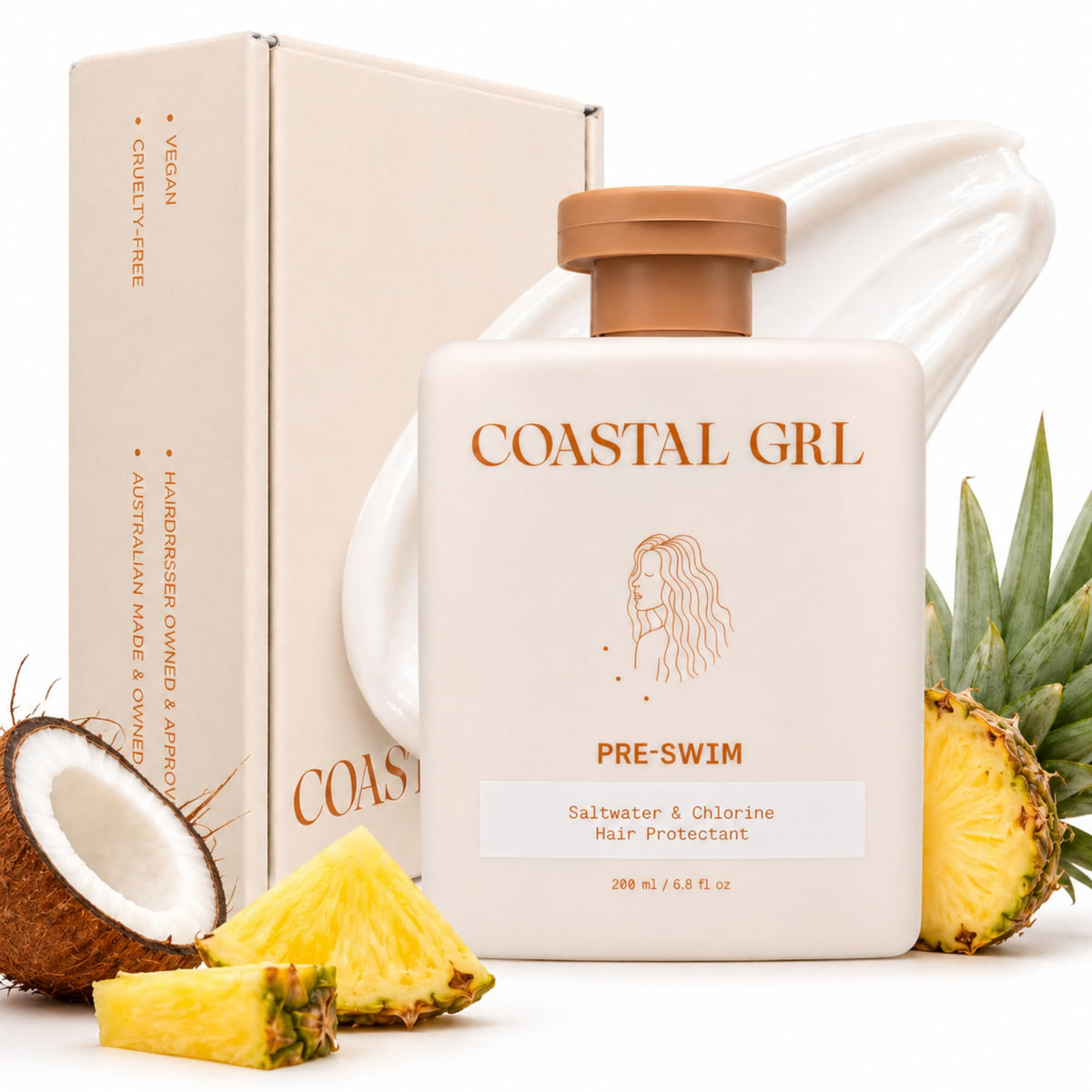 coastal grl front packaging showing 6.8 fl oz bottle benefit protects hair