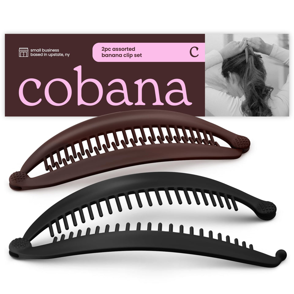 Cobana front view of the banana clip showing sleek finish and easy grab benefit