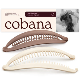 Cobana front view closed clip showing neutral finish and quick styling benefit
